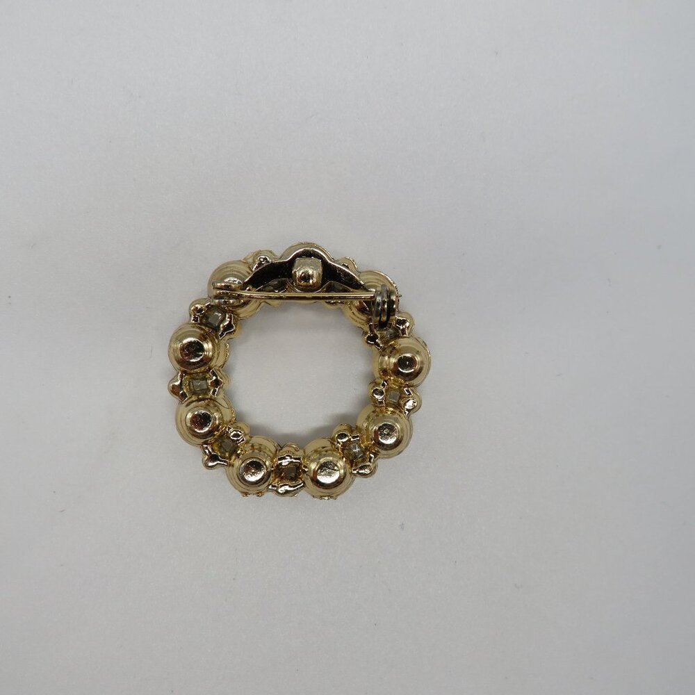 Vintage Brooch Aurora Borealis Crystal Circle Brooch Gold‎ Tone Pin - Picture 11 of 13